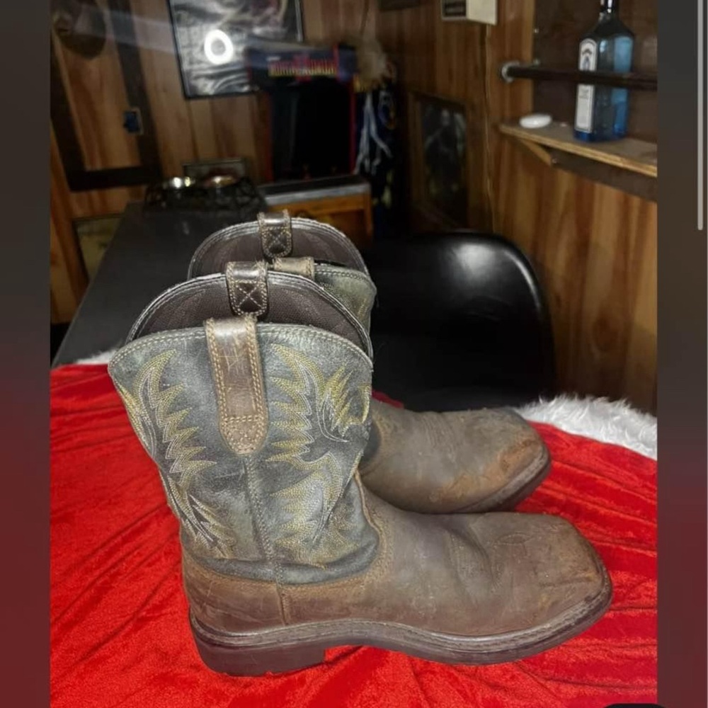 Ariat Men's Steel Toe Waterproof Brown Weathered Leather Work Boots Size 9.5